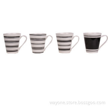 Mugs in white and black lines, simple and relax, made of porcelain, ideal for promotions